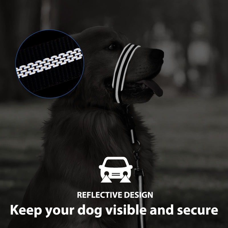 BARKLESS Dog Head Collar, Reflective Head Halter for Small Medium Large Dogs with Soft Padding, No Pull Mouth Harness with Training Leash, Adjustable Muzzle Leash for Gentle Walking M (Snout 9½-12½ '') Black - BeesActive Australia