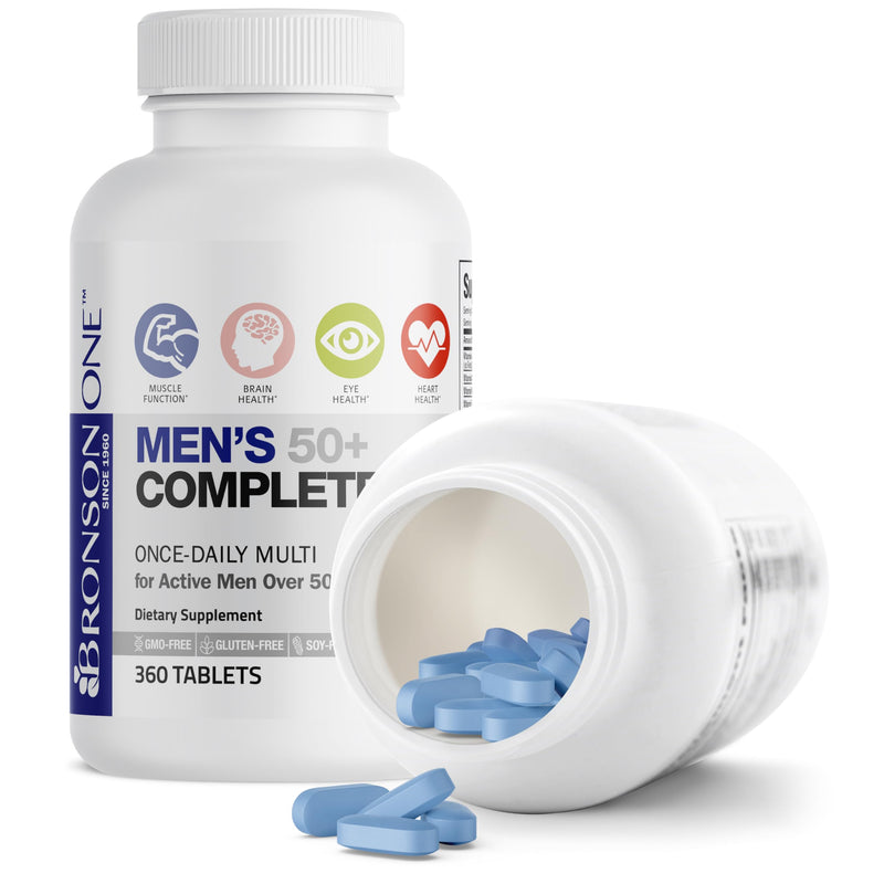 Bronson ONE Daily Mens 50+ Complete Multivitamin Multimineral, 360 Tablets | Once-Daily, Targeted Nutrition For Active Men Over 50, Non-GMO, Gluten-Free, Soy-Free 360 Count (Pack of 1)
