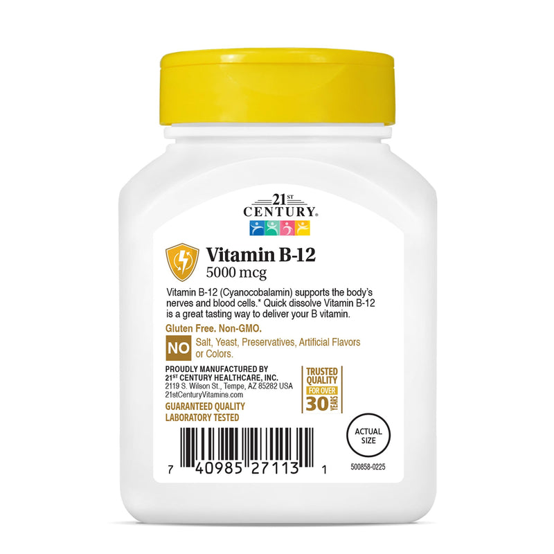 21st Century Vitamin B12 5000mcg Sublingual, Cherry, 110 Count 110 Count (Pack of 1) 5000 mcg
