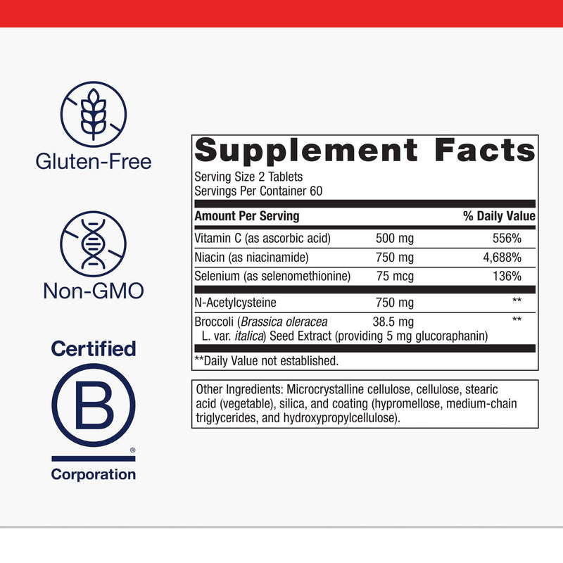 Metagenics GlutaClear Advanced Glutathione Supplement, 120 Tablets | Advanced Glutathione Support, with 750 mg Niacinamide, Vitamin C, Selenium and Broccoli Seed Extract, Non-GMO, Gluten-Free