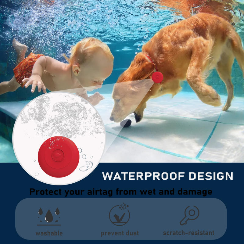 Airtag Dog Collar Holder Waterproof, Hidden Silicone Waterproof Airtag Case for Pet Cat Dog GPS Tracker, Anti-Lost Waterproof Airtag Holders Compatible with Apple AirTag for Dog Cat Collar (Red) Red M(0.48-0.87'') - BeesActive Australia