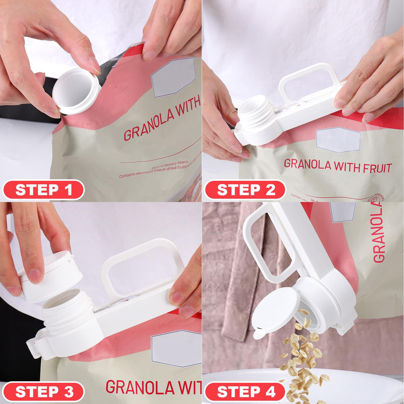 Bag Clips with Pour Spout, 3 Pcs Food Bag Sealing Clip with Pour Spout, Reusable Bag Clips for Food, Liquid, Flour, Snack, Baby/Cat/Dog Food Storage Organization White 3pcs - BeesActive Australia