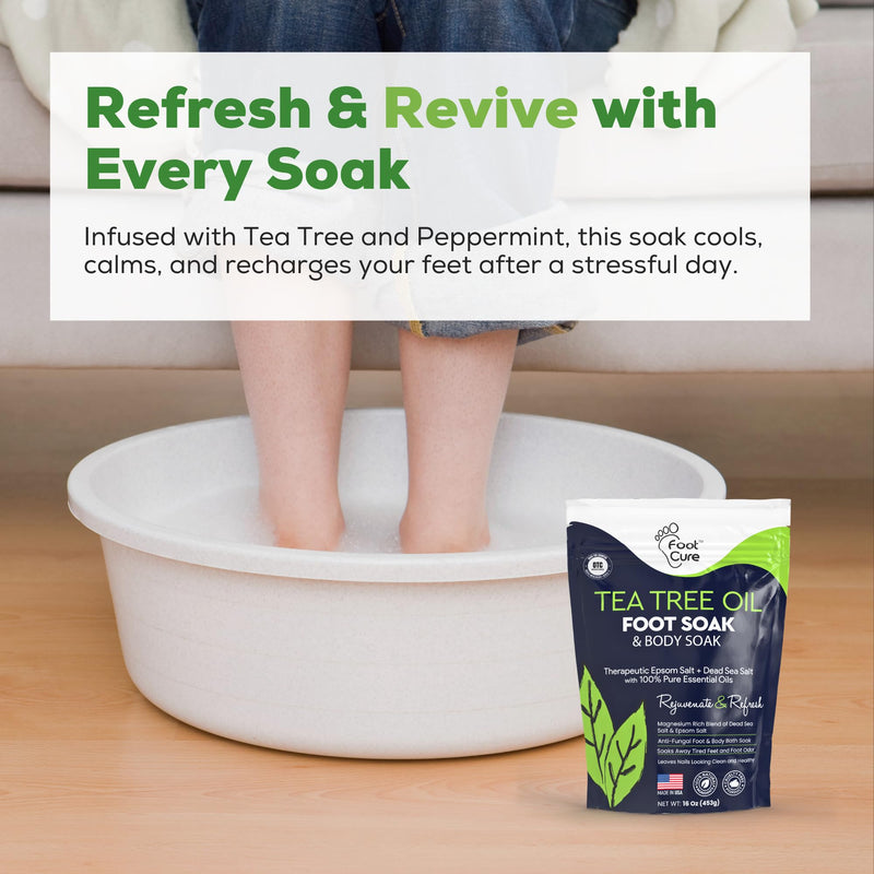 FOOT CURE Tea Tree Oil Foot Soak with Epsom Salt - Best Toenail Fungus Treatment, Athletes Foot & Softens Calluses - Soothes Sore & Tired Feet, Fungal Toe, Foot Odor Scent, Spa Pedicure (Pack of 2) | Tea Tree Oil, with Epsom Salt, Fungal Toe, Foot Odor... - BeesActive Australia