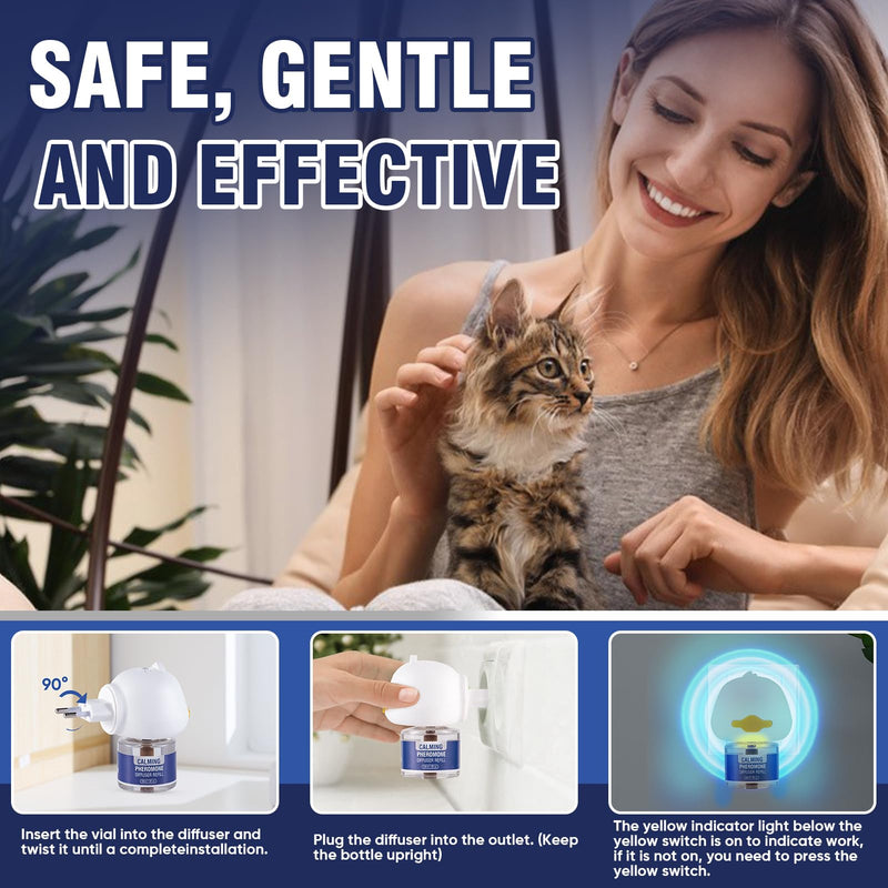 Pheromones Cat Calming Socket 6 in 1 for Cat Calming Diffuser Calming Diffuser Set Cat Anti Stress Fragrance Plug Tasteless (2 Plugs + 4 Refill Packs of 48 ml) - BeesActive Australia