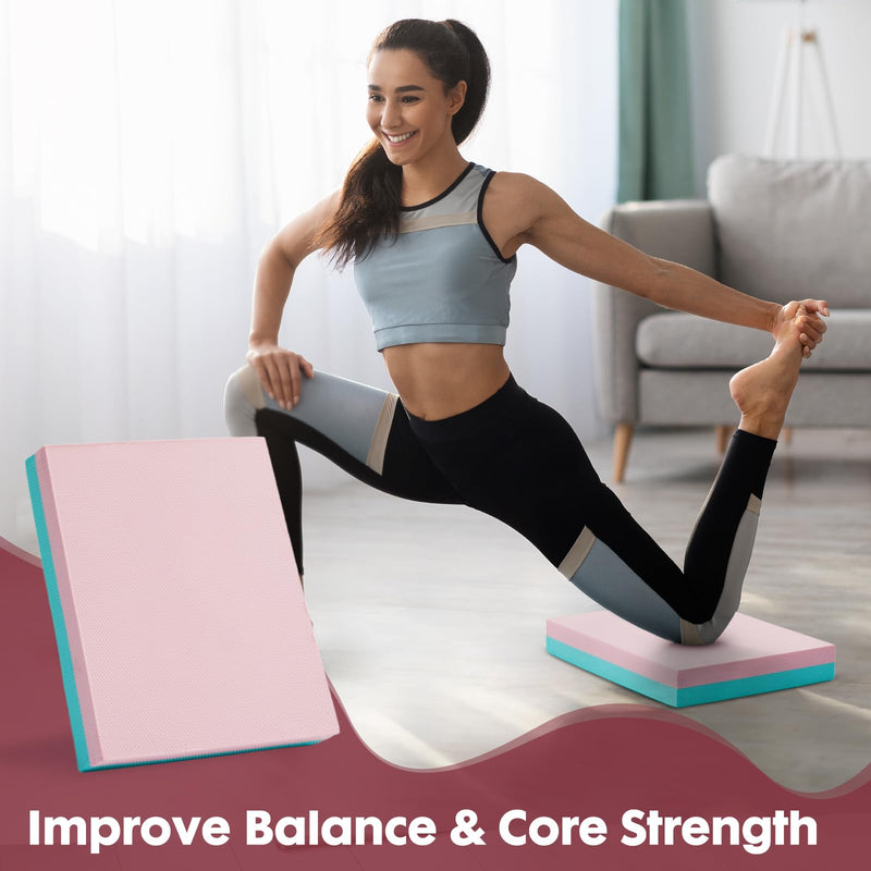 Balance Pad- High-Density Foam Cushion Mat for Yoga, Exercise & Fitness, Non-Slip Stability Trainer for Core Workouts, Thick Foam Balance Board (16x13x2.4 Inches) Pink & Light Blue