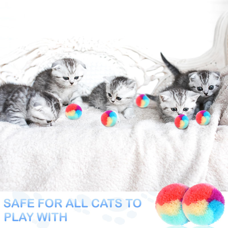 KALIONE 30 Pcs Soft Plush Cat Ball 1.2-inch Rainbow Cat Toy Balls Fuzzy Kitty Balls Kitten Puff Balls Colorful Cat Pom Pom Balls for Cat Kitten Pet Playing Exercising - BeesActive Australia