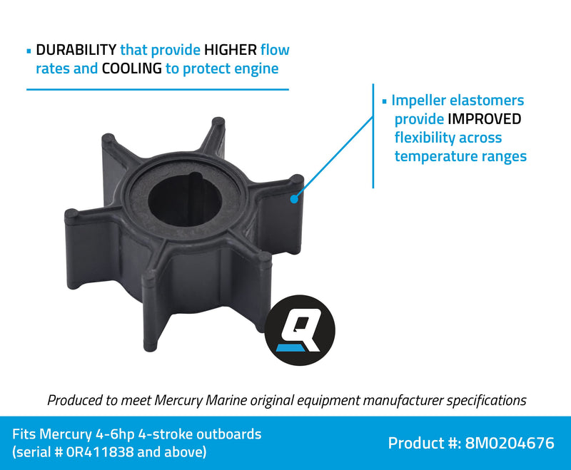 Quicksilver 8M0204676 Water Pump Impeller for Mercury 4-6 Hp 4-stroke Outboards - BeesActive Australia