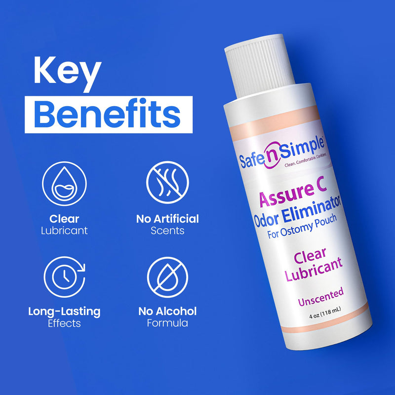 Safe n' Simple Assure C - Clear Lubricating Ostomy Pouch Deodorant - Colostomy Bag Odor Eliminator - Colostomy Deodorizer Lubricant - 8 Fluid Ounce Drops 8 Fl Oz (Pack of 1)