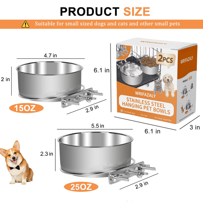 Dog Crate Water Bowl No Spill, Dog Bowls for Small Size Dog, 2 Pack Kennel Water Food Bowls Hanging, Stainless Steel Crate Cage Feeder Dish Bowl for Dogs Small Animals - BeesActive Australia