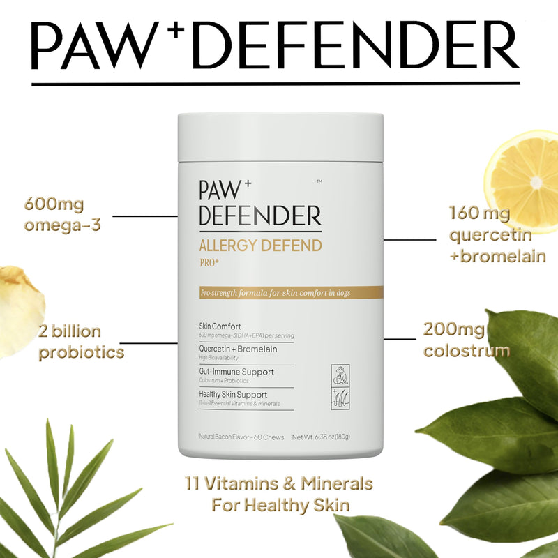 Dog Allergy Chews, Dog multivitamin Itching Skin Relief, Itchy Ears, Anti Itch, Paw Licking Treatment, Seasonal Allergies, Immune Bites, Dog Probiotics for Digestive Health & Gut Health, 60 Chews