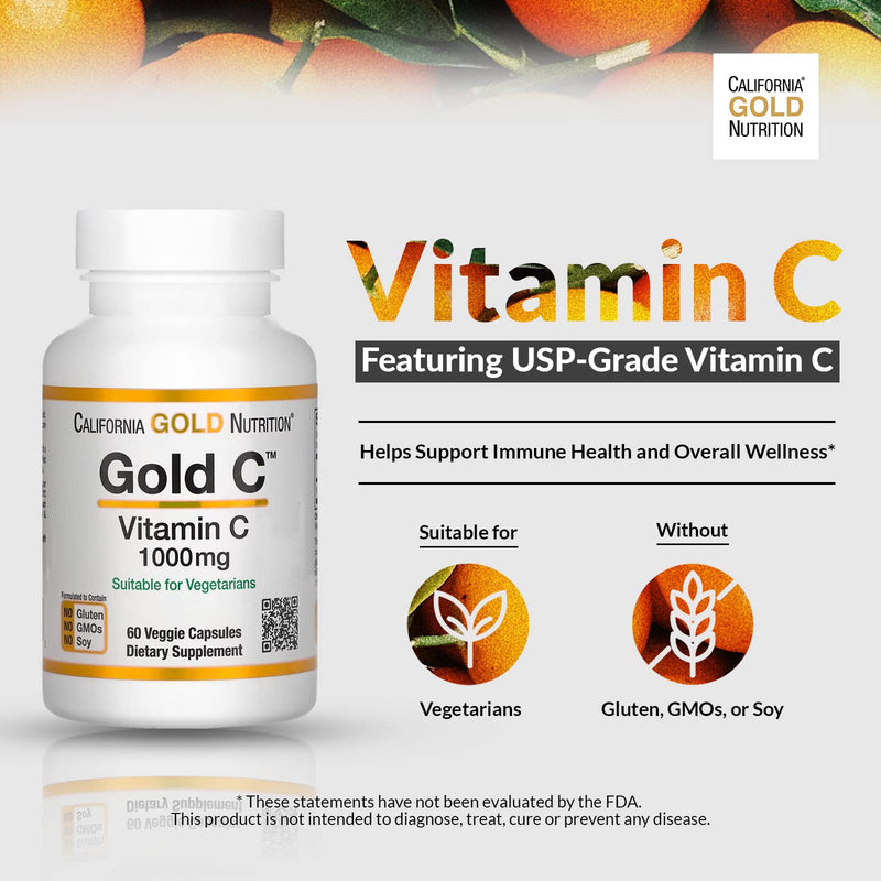California Gold Nutrition C, Vitamin C, 1000 mg Veggie Capsules, 60 Count