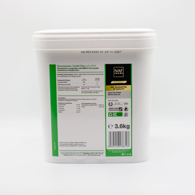 NAF Glucosamine 12,000 + MSM 3.6kg – High Strength Joint Supplement for Horses – Supports Joint Flexibility, Mobility & Comfort – With MSM for Connective Tissue Health