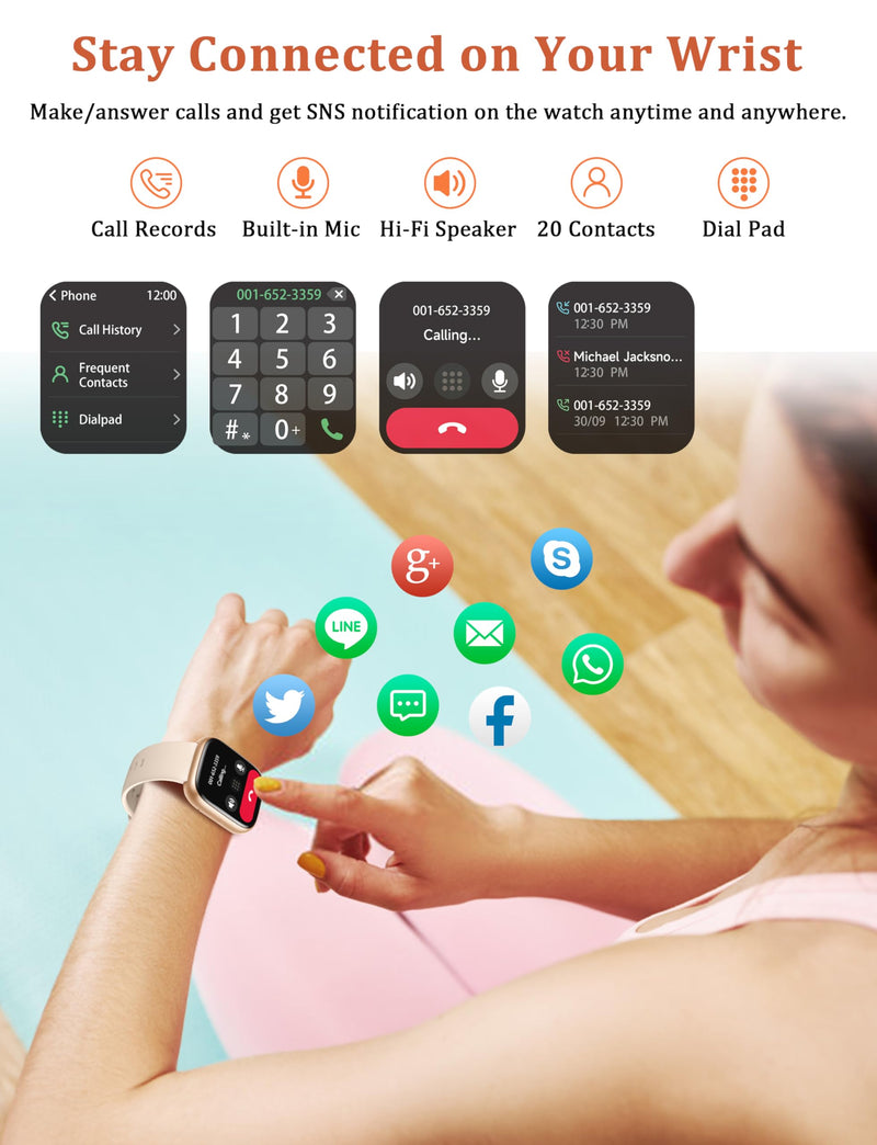 LODIMEKE Smart Watch, Alexa Built-in, Answer/Make Calls 44mm Smartwatch Women Men, 1.83" Sports Watch IP68 Waterproof, Heart Rate SpO2 Sleep Stress Monitor, Step Counter Watch for Android & iOS Phone Pinkish Beige - BeesActive Australia