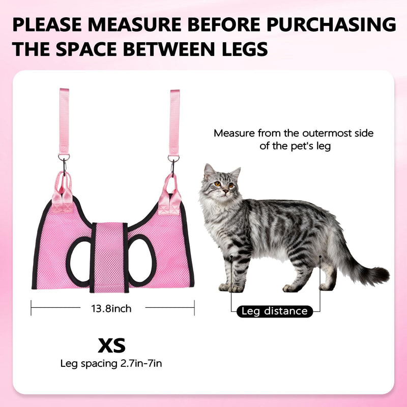 Dog Grooming Hammock, Cat/Small Dog Hammock for Nail Trim, Hanging Harness for Claw Care,Grooming Sling Holder Hanger with Thick Fabric Neck Support Wide Strap Restraint(Pink,xs) Pink - BeesActive Australia