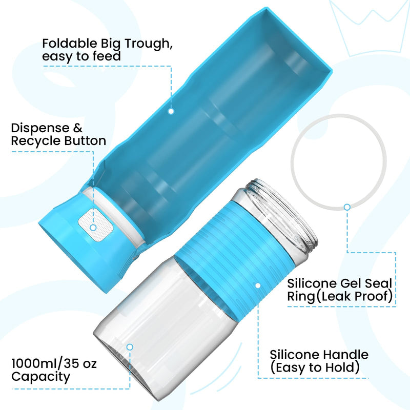 Lesotc Dog Water Bottle, 35OZ Portable Dog Water Bottle Dispenser Dog Travel Water Bottle, Leak Proof Foldable Pet Water Bottle Travel Water Bowl Dog Accessories for Dogs Outdoor Walking and Hiking - BeesActive Australia