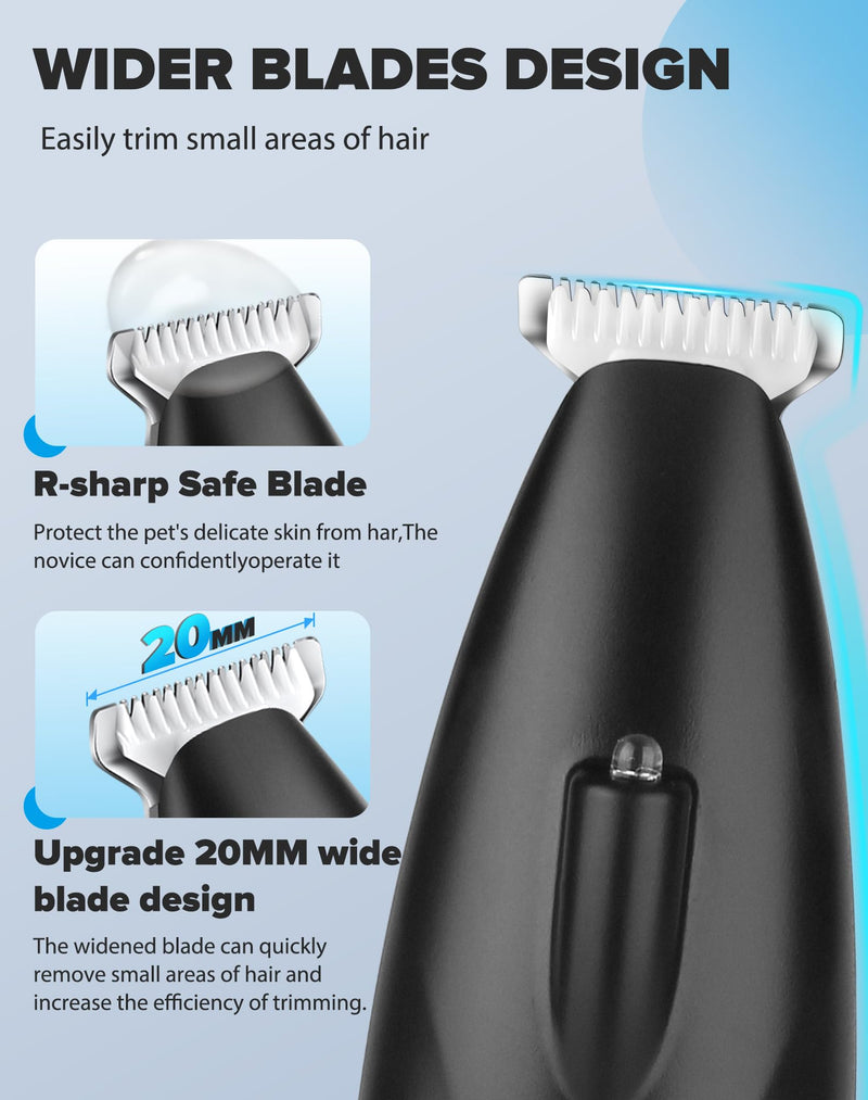 Dog Paw Trimmer, 2 Speed Low Noise Dog Clippers for Grooming, Cordless Rechargeable Dog Hair Trimmer with LED Light, Widen Blade Cat Pet Hair Shaver for Paws, Eyes, Ears, Face, Rump (Black) Black - BeesActive Australia