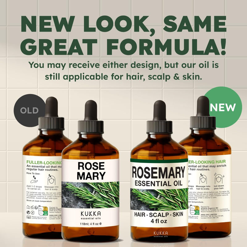 KUKKA Rosemary Essential Oils - 4 Fl Oz - for Hair, Skin, Diffuser, Aromatherapy & DIY Soap Making Scent 4.00 Fl Oz (Pack of 1)