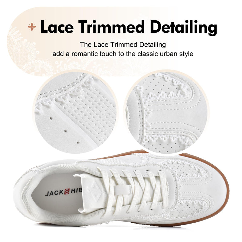 Women's Ribbon Lace-Up Fashion Sneakers Arch Support Tennis Walking Shoes 7.5 White