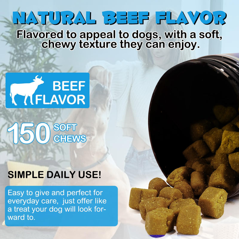 Anal Gland Soft Chews for Dogs, 150PCs Dog Anal Gland Chews with Pumpkin, Digestive Enzyme & Probiotics Support Healthy Bowel Function - Fibre Supplements Soft Chews for Dogs - 13.2oz / Beef Flavor