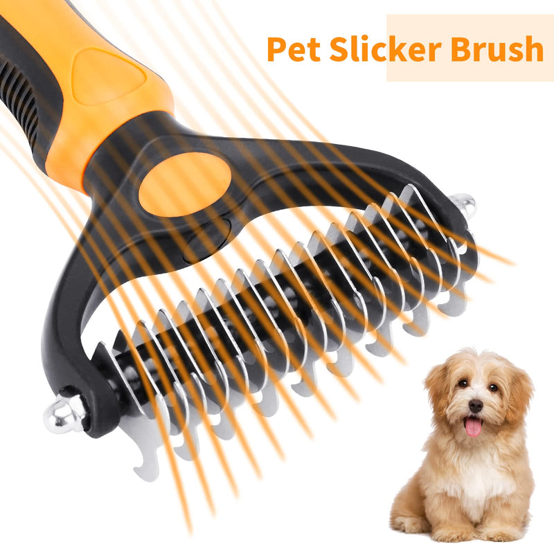Pet Grooming Tool - 2 Sided Undercoat Rake for Cats and Dogs - Safe Dematting Comb for Easy Mats & Tangles Removing - No More Nasty Shedding and Flying Hair orange other - BeesActive Australia