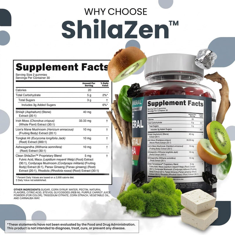 Alpha Glow Shilajit Gummies with Irish Sea Moss Tongkat Ali Ashwagandha Lion's Mane MACA Panax Ginseng Rhodiola & Cordyceps By Clean Nutra (1) 1
