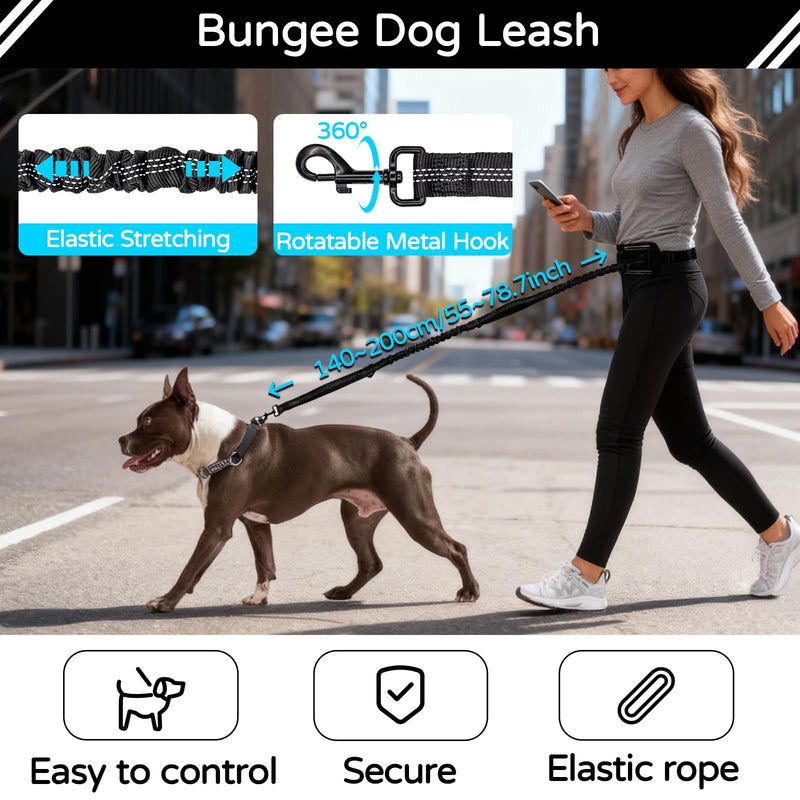 Skmeditec Hands Free Dog Leash with Waist Bag for Large Dog Walking, Shock Absorbing Bungee Leash with Zipper Pouch for Running, Dual Padded Handles & Adjustable Waist Belt 1 Dog - BeesActive Australia