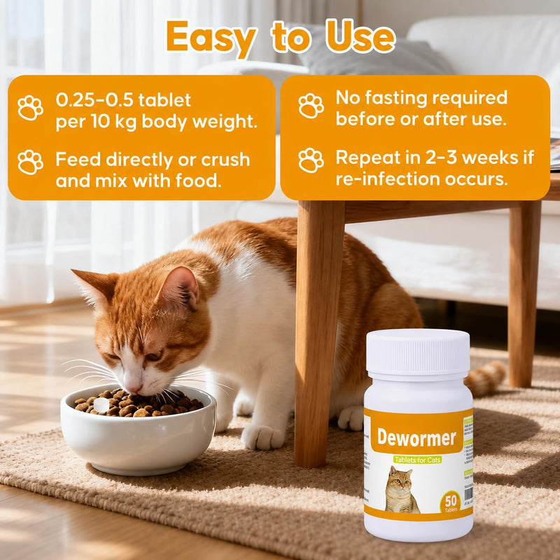Dewormer for Cats and Kittens, Praz-qantl Tablets Broad Spectrum Dewormer for Tapeworms, Hookworms & Roundworms, 50 Tablets
