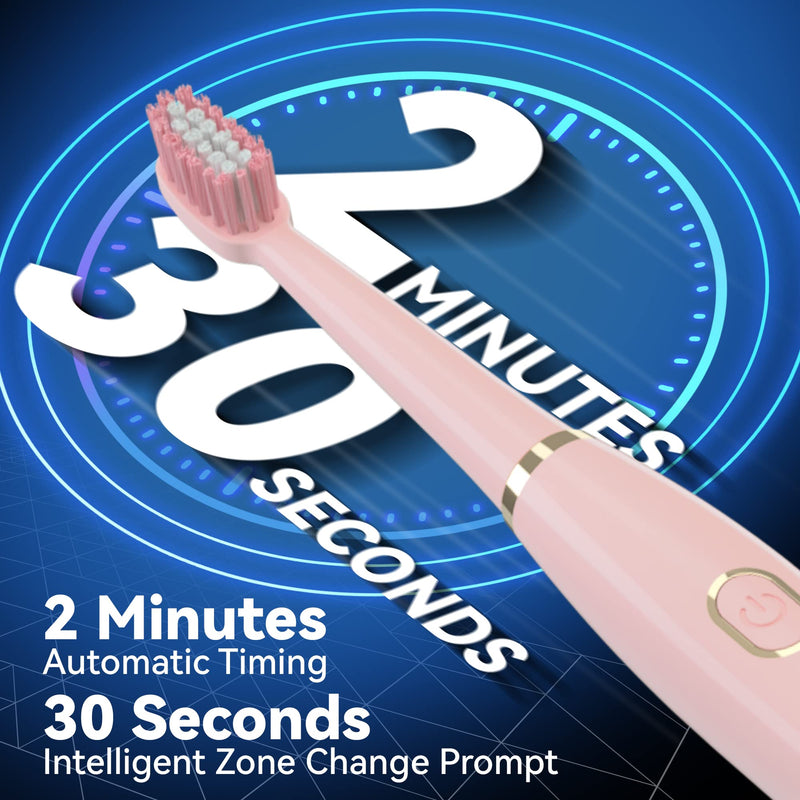 7AM2M Sonic Electric Toothbrush for Adults and Kids- High Power Rechargeable Toothbrushes with 8 Brush Heads,5 Adjustable Modes, Built-in 2-Minute Smart Timer,4 Hours Fast Charge for 30 Days(Pink) Pale Pink - BeesActive Australia