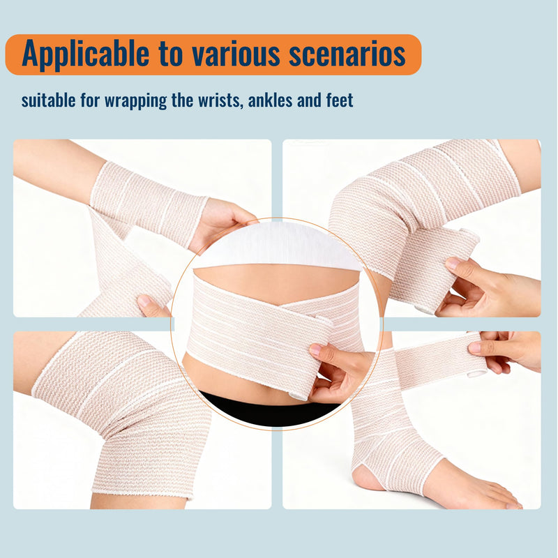 Premium Elastic Bandage Wrap,4"×6 Pack Compression Bandage for Legs, Ankle, Knee,Foot,Body,Support & First Aid for Sports,Latex-Free,Reusable Wrap for Sports, Medical, and Injury Recovery 6 Pack X 4 Inches