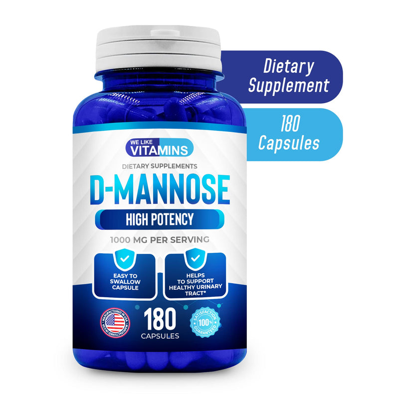 D-Mannose 1000mg - 180 Veggie Capsules - D Mannose Supplements for Women | Cranberry D-Mannose Helps Support Bladder & Urinary Tract Health - 180 Easy to Swallow Capsules - 90 Day Supply