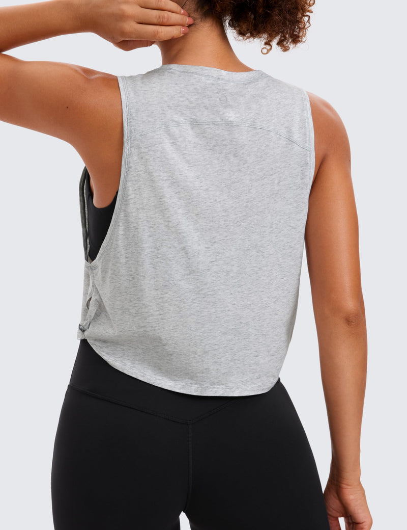 CRZ YOGA Pima Cotton Large Armhole Tank Tops for Women - Workout Sport Athletic Yoga Running Gym Loose Crop Sleeveless Shirts Small Light Grey Heather