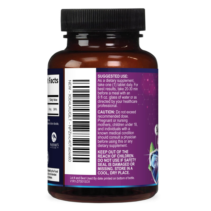 Zinc Supplements 40mg - 40mg of Zinc is the NIH's Safe Upper Daily Limit for Women & Men - Best Zink Supplement for Immune Support, Antioxidant, Skin Health, Gluten Free, Bottled in USA - 60 Caplets 60 Count (Pack of 1)