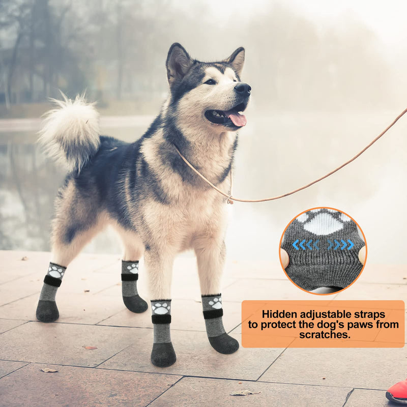 BEAUTYZOO Anti Slip Dog Socks Boots, Dog Shoes for Hot/Cold Pavement Snow Rain Days,Waterproof Grip Dog Booties Paw Protector for Hardwood Floor, Prevent Licking for Small Medium Large Senior Old Dogs Grey - BeesActive Australia