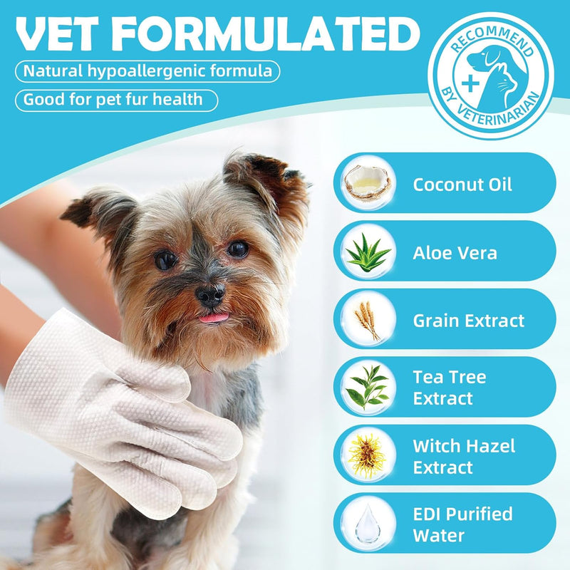 Pet Cleaning Glove Wipes for Dogs & Cats, Cleaning & Deodorizing Grooming Bathing Gloves, Nourish Cat Dog Fur Glove Wipes for Dry Cleaning, Daily Care and Travel No-Rinse 10PCS - BeesActive Australia