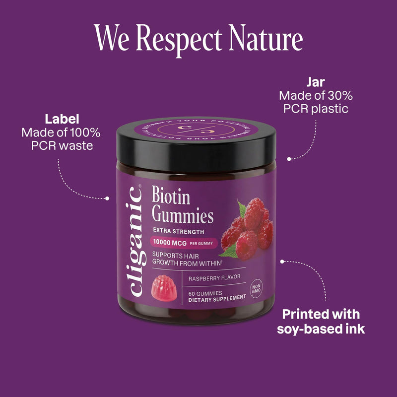 Cliganic Biotin Gummies Extra Strength – 10,000 mcg Biotin per Gummy, Raspberry Flavored Supplement for Men & Women, Non-GMO, Supports Hair Growth and Strong, Healthy Hair, Nails & Skin, 30 Count 1 Count (Pack of 30)