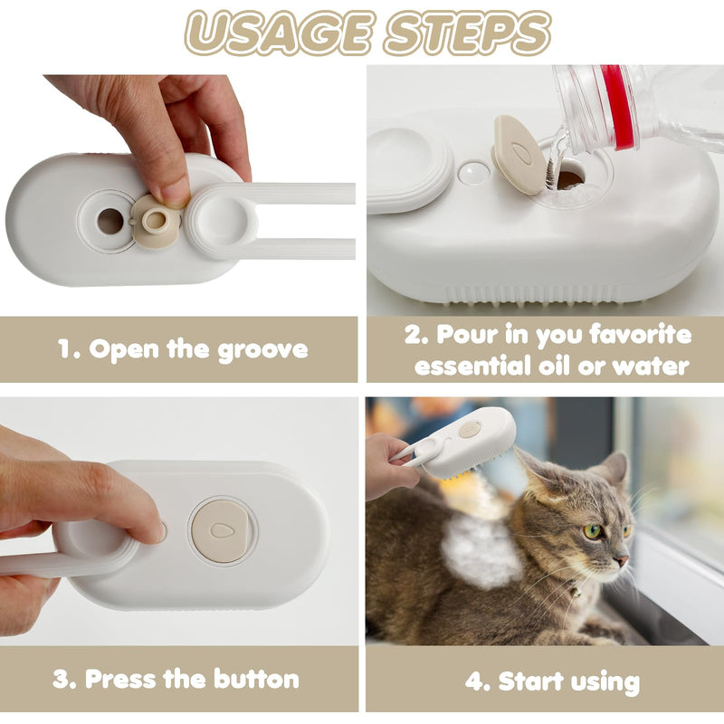 DONGTATA 3-in-1 Cat Steam Brush Cat Steamer Cat Brush Cat Spray Massage Comb Cat Massage Brush Eliminate Flying Hair for Cats and Dogs Pet Brush (White) White - BeesActive Australia