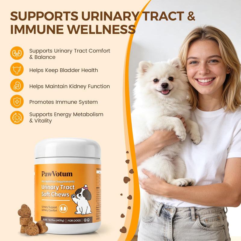 Dogs UTI Chews, Anti Yeast Supplements for Dogs, Support Bladder Control, Maintains Urinary System Health and Immune System Function, Contains cranberry, Yeast Extract and Vitamins, 200 Count