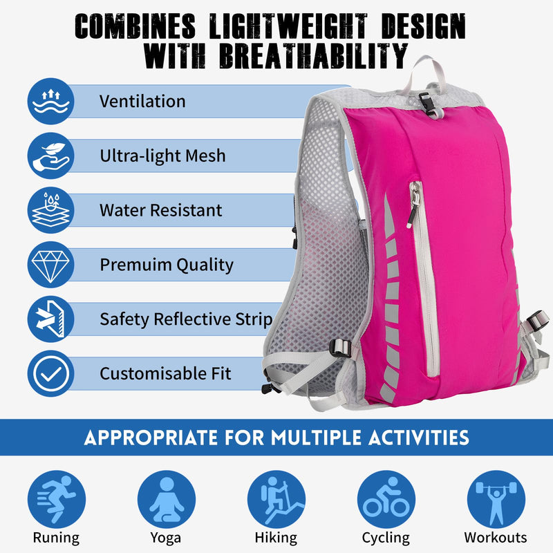 NONSAR Running Vest for Men Women, Running Vest Backpack, Lightweight Pack with 500ml Soft Flask, Adjustable Chest Straps and Reflective Running Hydration Vest for Running Hiking Cycling Camping Pink