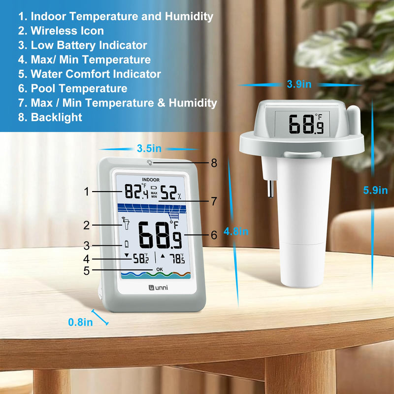 Wireless Pool Thermometer Floating Easy Read, IPX8 Waterproof Digital Water Temperature Thermometer Bath Thermometer for Swimming Pool, Ponds, Hot Tub, Spa, Aquariums - BeesActive Australia