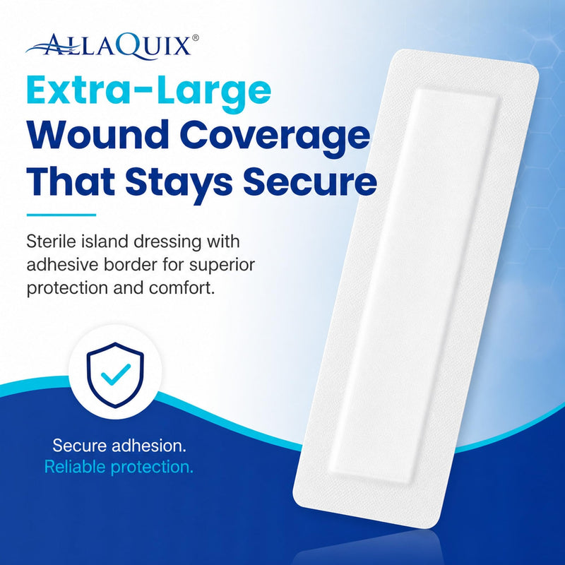Island Wound Dressing for Long Incisions, Extra Large Wound Dressing with Adhesive Border, Surgical Gauze Pads, 4x14 Inch, 25 Count 4" x 14" (Box of 25)