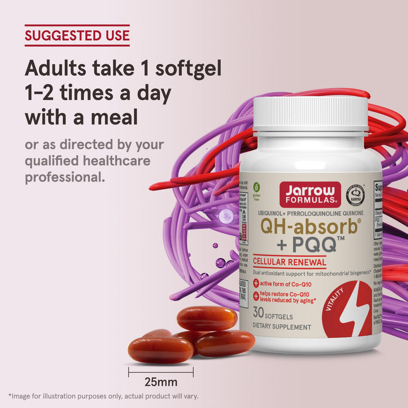 Jarrow Formulas QH-absorb + PQQ - 30 Softgels - Dietary Supplement Supports Mitochondrial Biogenesis, Energy Production & Cardiovascular Health - Up to 30 Servings | Dietary Supplement Supports Mitochondrial Biogenesis, Energy Production & Cardiovascul...