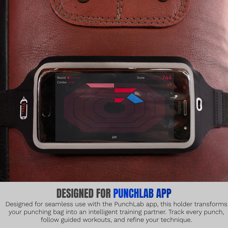 Heavy Bag Phone Holder Strap – Punch Tracking Accessory for Boxing & Fitness, Fits Hanging & Standing Bags, Tracks Punch Power, Count & Progress, Works with PunchLab App (No Subscription)