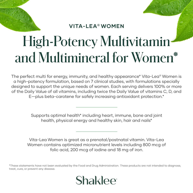 Shaklee - Vita-Lea® - 240 Tablets | High-potency multivitamin and multimineral formulated for women, Includes folic acid, iodine, iron, and essential vitamins Vita-Lea Women