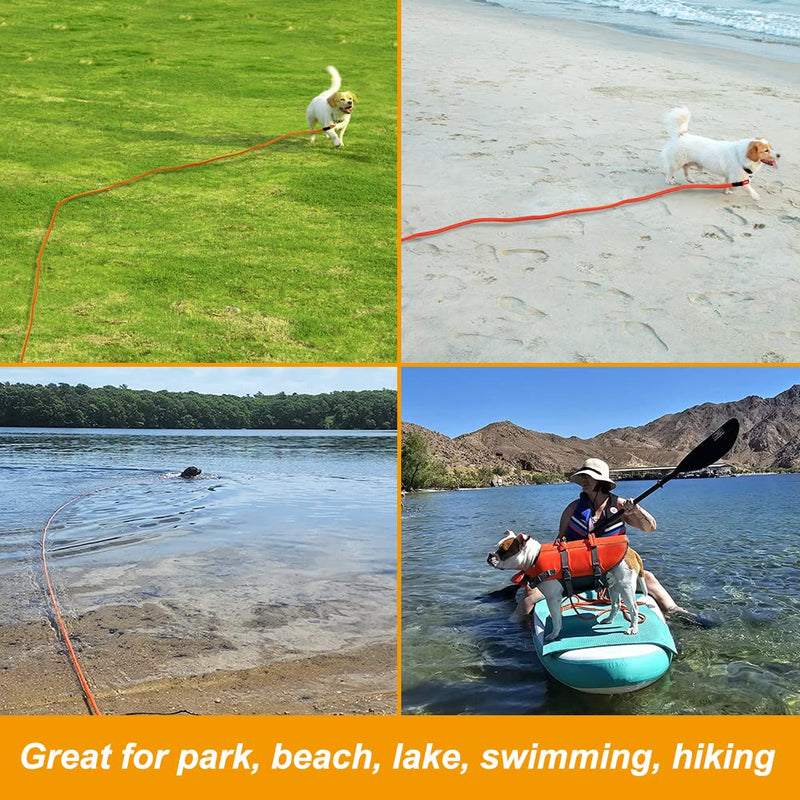 Vivifying Floating Long Dog Leash, 20FT Dog Training Leash, Lightweight Dog Check Cord Rope Leash with Comfortable Handle for Outside, Hiking, Swimming, Beach and Lake Orange - BeesActive Australia