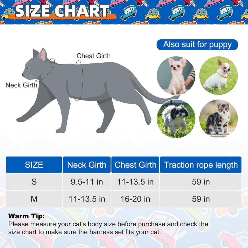 KOOLTAIL Cat Harness and Leash Set, Escape Proof for Safe Walking & Travel, Reflective Comfortable Easy Control Adjustable Kitten Harness for Boys&Girls Small Medium Large Cats Car M Cartoon Car Pattern - BeesActive Australia
