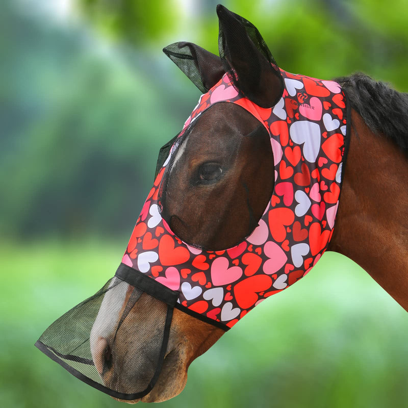 Horse Fly Mask with Nose Skirt Fine Mesh Sleek Pull-on Design-Cute Hearts (L; Full Size) Full (Large) Cute Hearts - BeesActive Australia