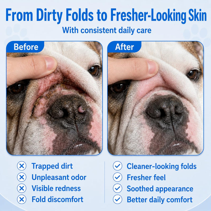 Wrinkle Cream for Bulldogs & Wrinkled Breeds – Skin Fold Care Balm for Face Folds, Nose Wrinkles & Tail Pockets – Moisturizing Wrinkle Paste with Odor Control, Gentle Care for Sensitive Skin
