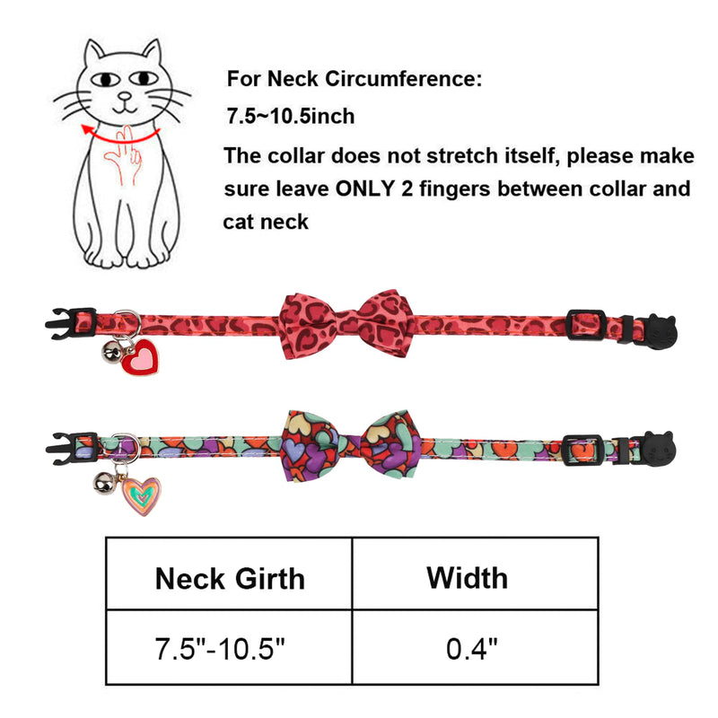 ADOGGYGO Valentine's Day Cat Collar Breakaway with Bow Tie Bell - 2 Pack Valentine Kitten Collar with Removable Bowtie Heart Pattern Pet Valentine Collar for Cat Kitten (Valentine's Day) 7.5"- 10.5" - BeesActive Australia