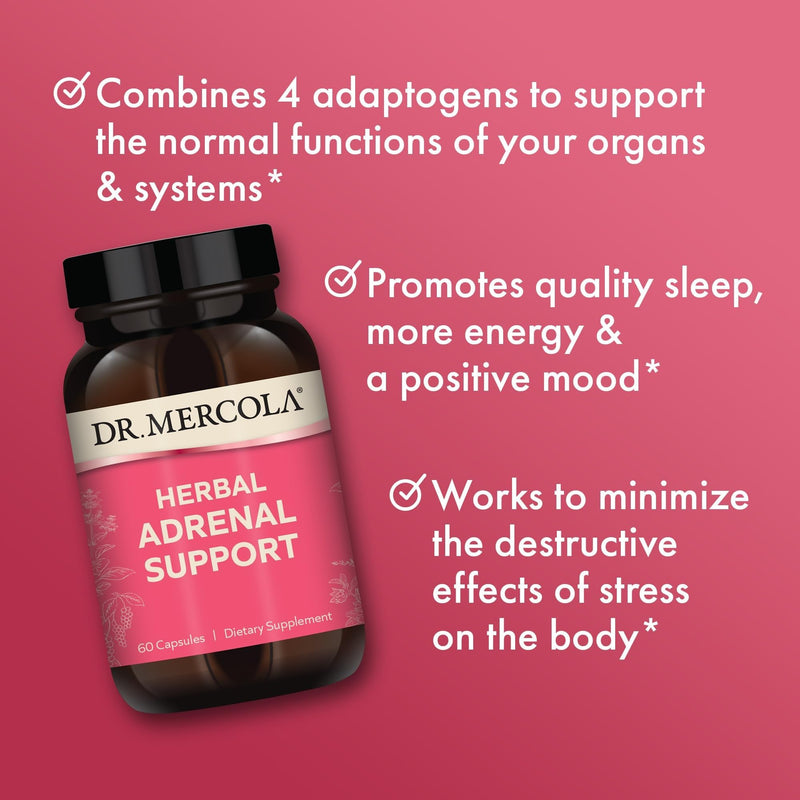 Dr. Mercola Herbal Adrenal Support, 60 Capsules (30 Servings) | Supports Energy and Hormonal Balance, Organic Ashwagandha and Holy Basil, Adaptogen Complex, Gluten-Free 60 Count (Pack of 1)