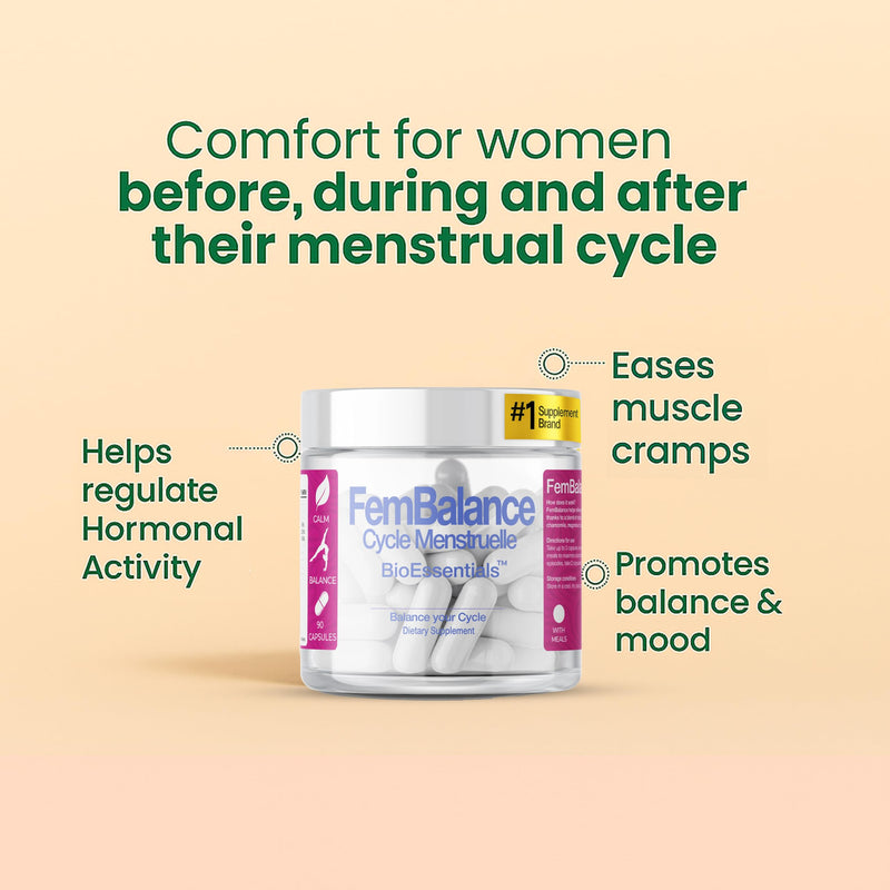 FemBalance – Female Hormonal Balance Complex – Ashwagandha 250mg & Magnesium 350mg – Daily PMS Cycle & Mood Support – Chamomile & Ginger + B6 P-5-P Zinc – 90 Vegan HPMC Capsules